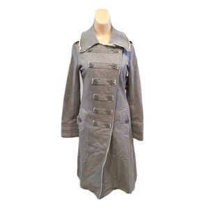 G.E.T Women's Coat New Gray 100% Cotton Long Jacket Collared Button Front Sz S